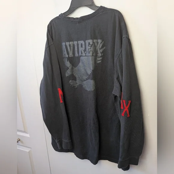 VTG Y2K AVIREX Men Long Sleeve Shirt Size XL Black Streetwear Baggy Loose Fit - Picture 8 of 12
